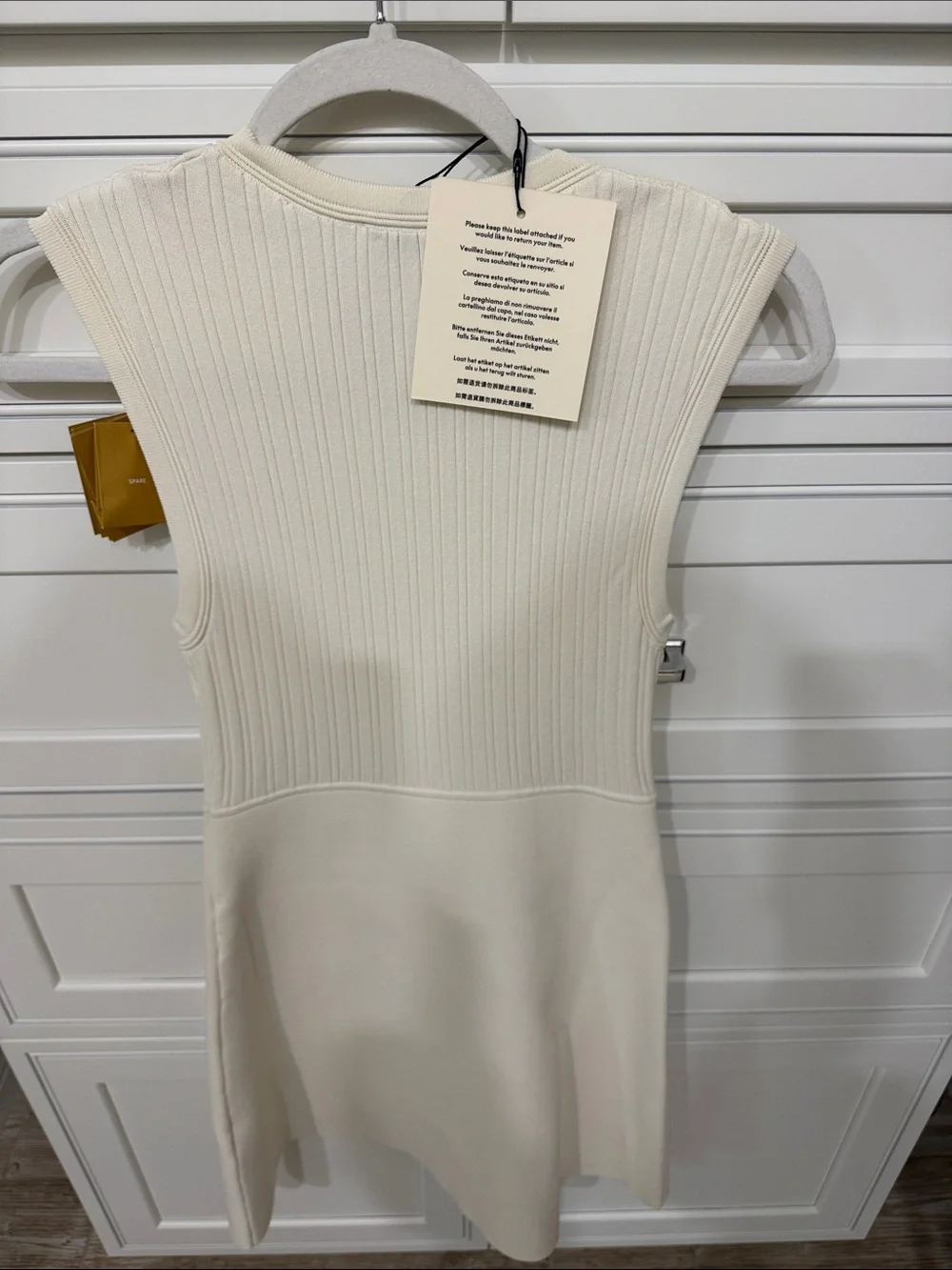 Sandro Ivory Sleeveless Ribbed Knit Mini Dress with Gold Buttons - Picture 3 of 3